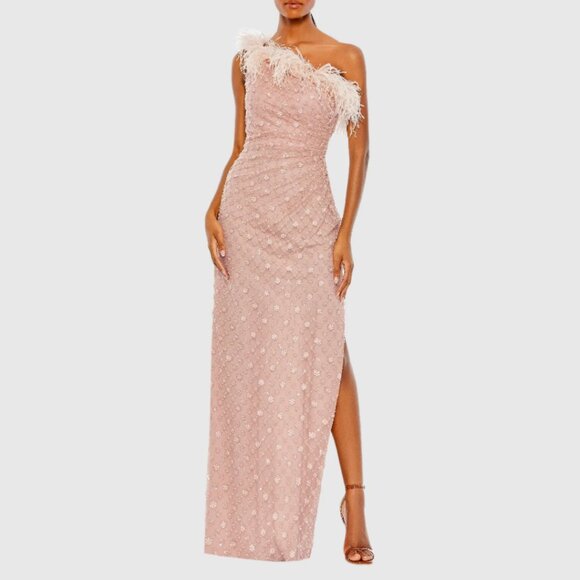 Mac Duggal  68139‎ Size 6 Pink Embellished One Shoulder Gown Ostrich Feathers - Picture 2 of 4
